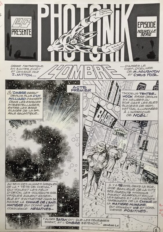 Jean-Yves Mitton, Ciro Tota, Maurice Chevalier, Mitton, Photonik#48, L'Ombre, Acte I, planche n°1, Spidey#84, 1987. - Planche originale