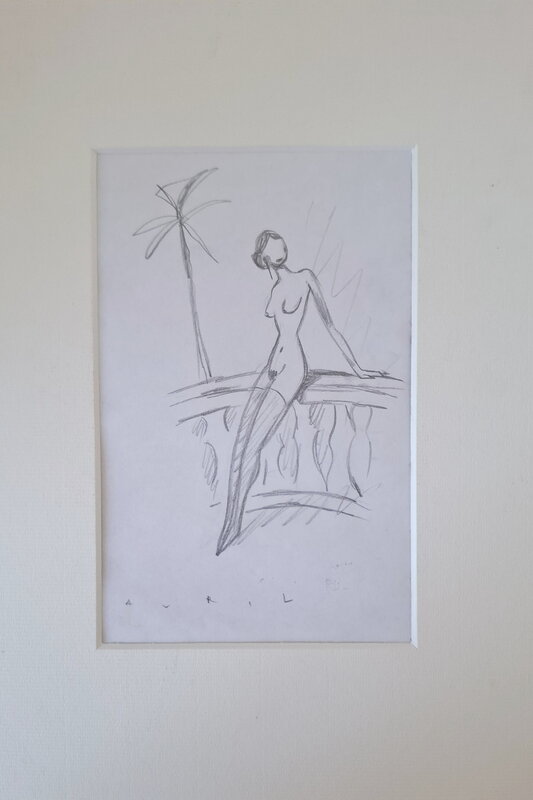 En vente - François Avril, Femme dénudée sur une terrasse - Œuvre originale
