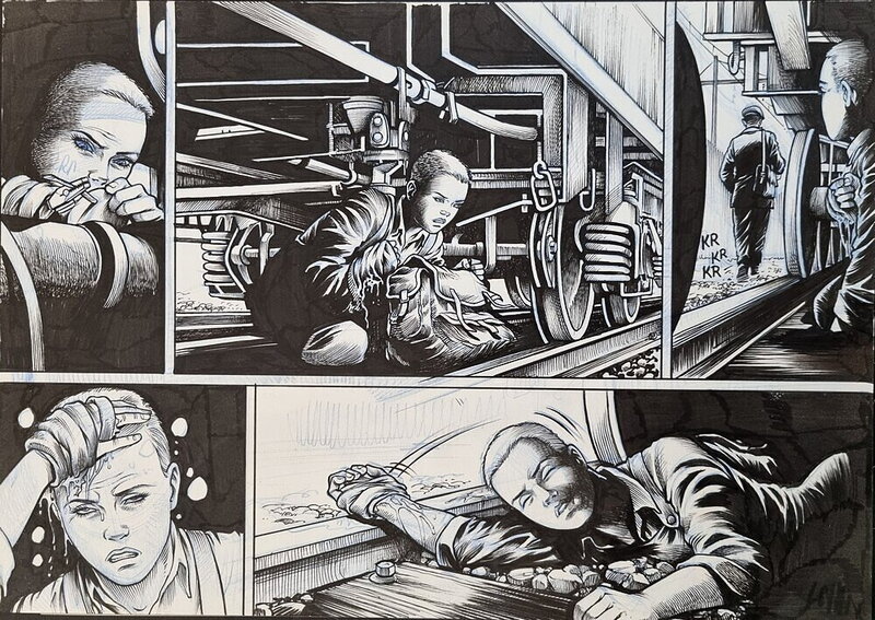 Thomas Du Caju, Jean-Claude Van Rijckeghem, Saboteuses Tome 4 « Paradis » - Planche originale N° 6 (Julie alias 
