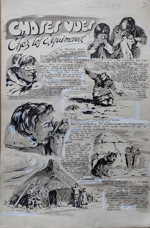 En vente - Rémy Bordelet, Rémy, Atelier Chott, Rémy Bordelet RÉMY Choses Vues esquimaux pêche igloo chien loup pana ... , Planche originale lavis 53 Big Bill 78 Atelier Chott - Planche originale