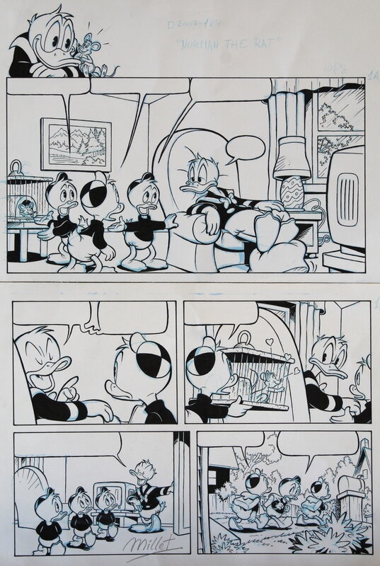 En vente - José Maria Millet Lopez, Walt Disney, Carl Barks, Millet, Donald Duck, Norman The Rat, planche nº1 de titre, 2012. - Planche originale
