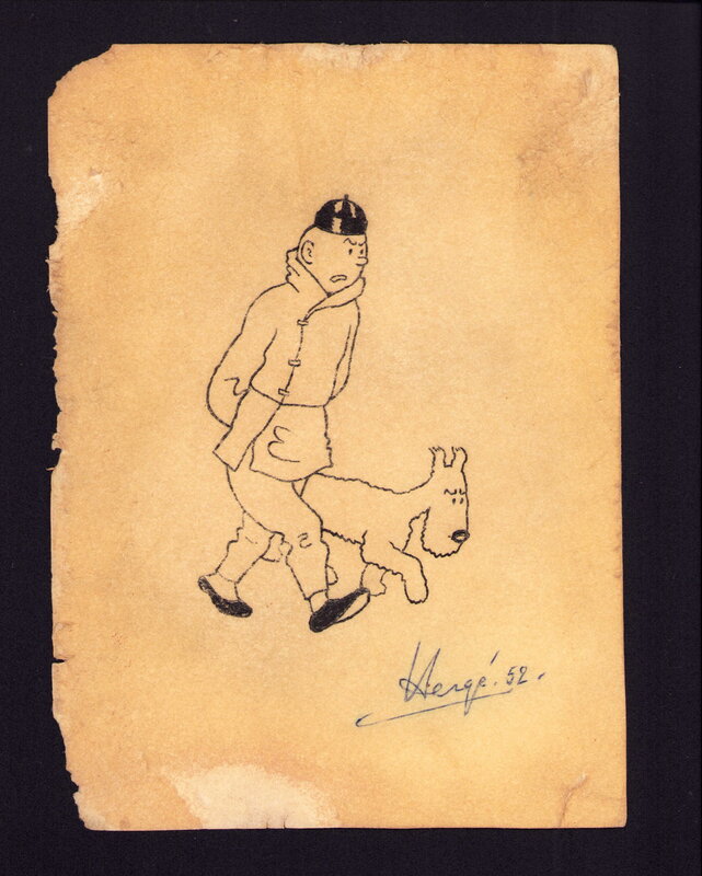 Hergé, Tintin Le Lotus Bleu - Illustration originale