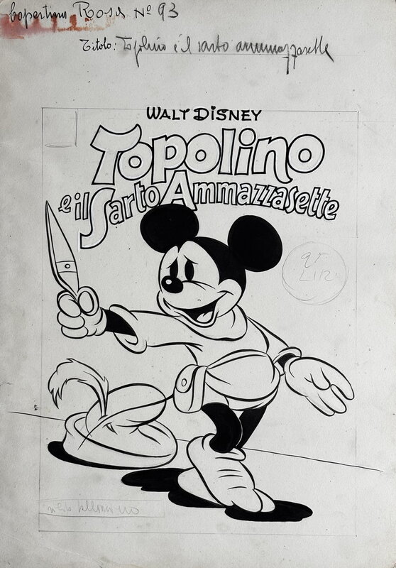 En vente - Ambrogio Vergani, Couverture Topolino e il Sarto Ammazzasette (Brave Little Tailor) - Couverture originale