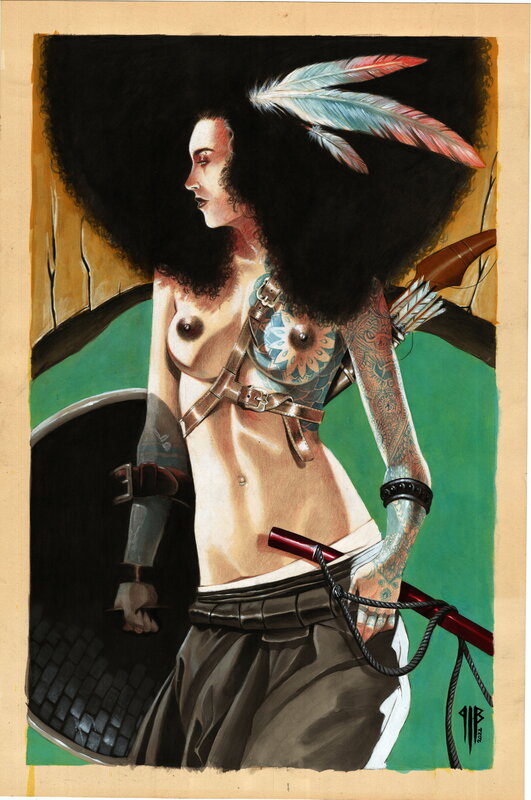 En vente - Philippe Bringel, L'indienne au seins tatouée - Planche originale