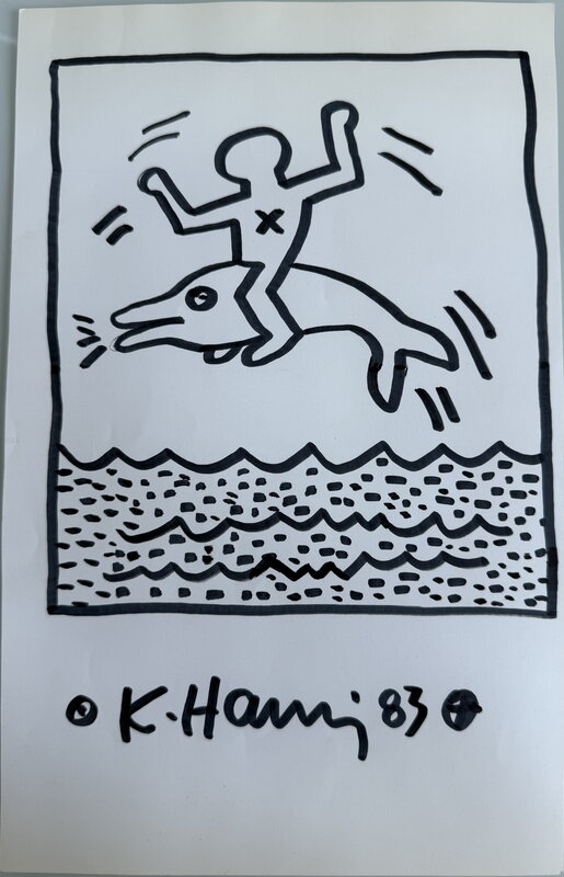 Man on dolphin by Keith Haring - Original Illustration