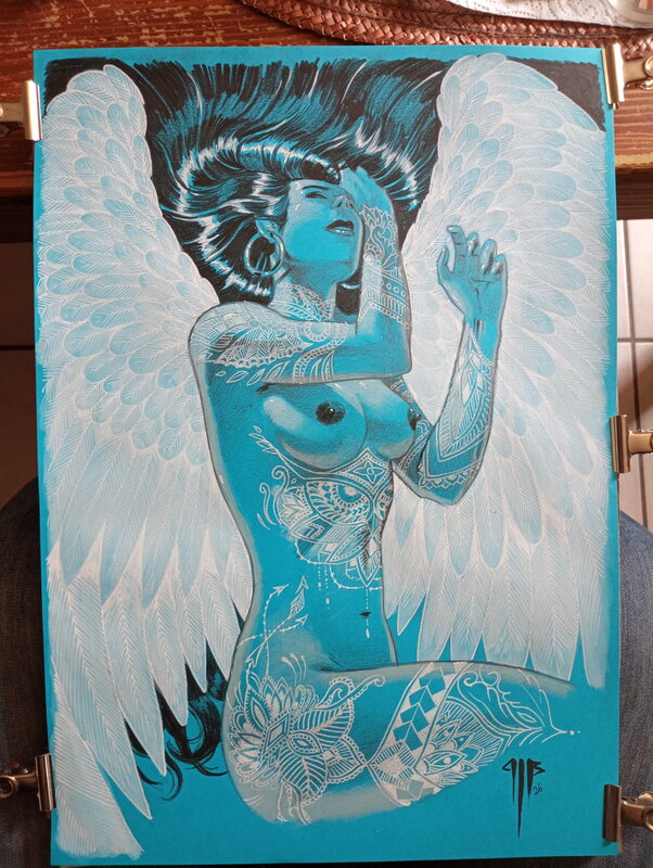 En vente - Philippe Bringel, Fille tatouée - entre les ailes - Illustration originale