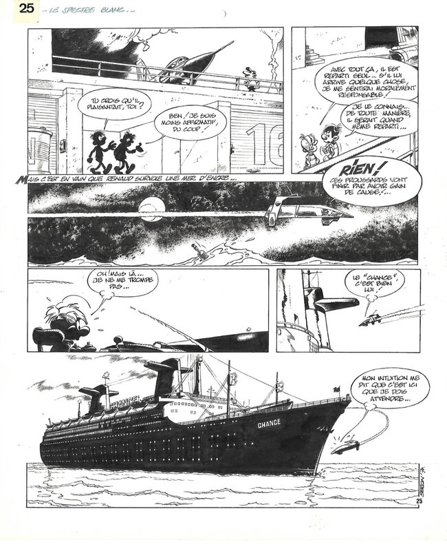 En vente - Pierre Seron, 1974 - les Petits Hommes : le Vaisseau fantôme - Planche originale