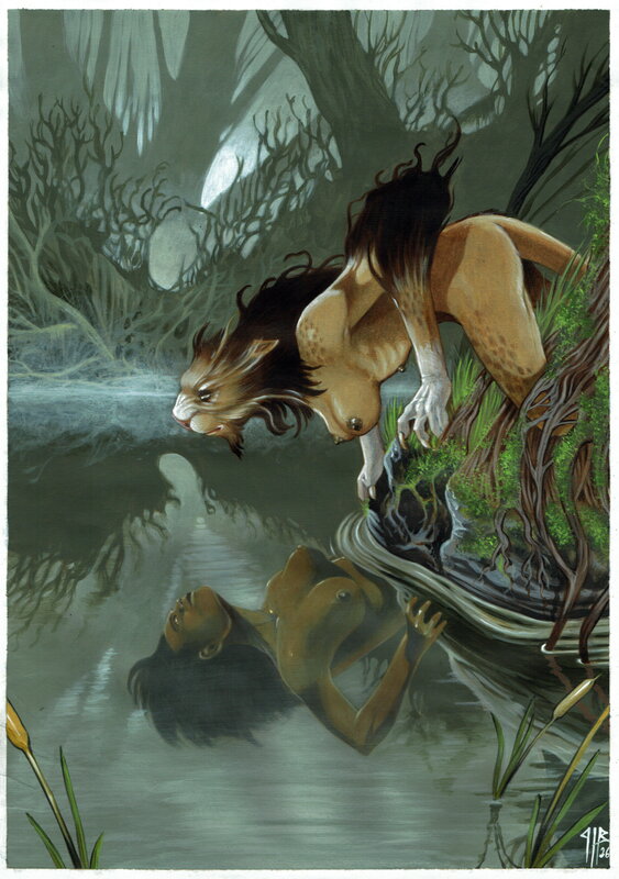 En vente - Philippe Bringel, Le reflet dans l'eau - Illustration originale