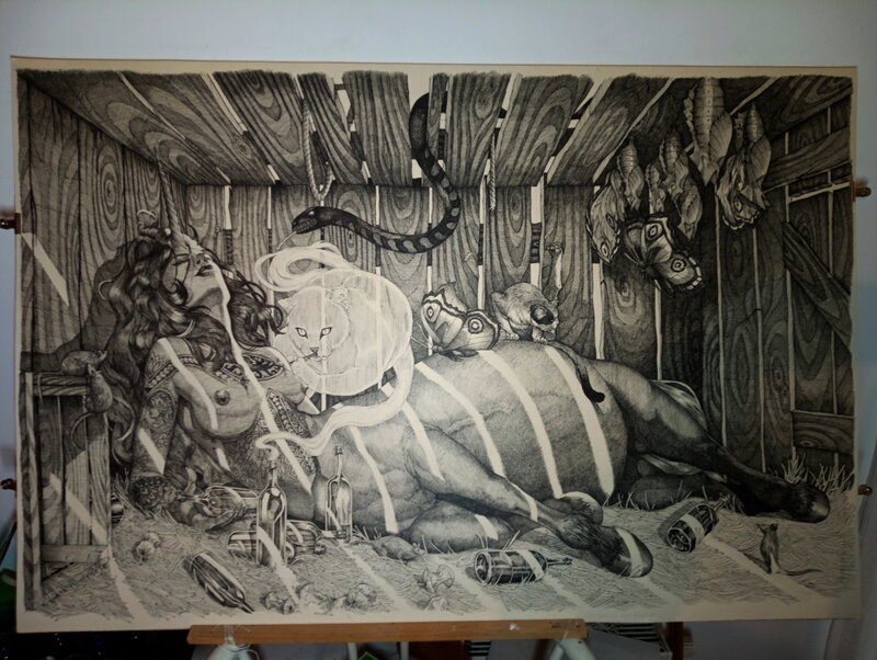 En vente - Philippe Bringel, La licorne - la fin d'un mythe - Planche originale