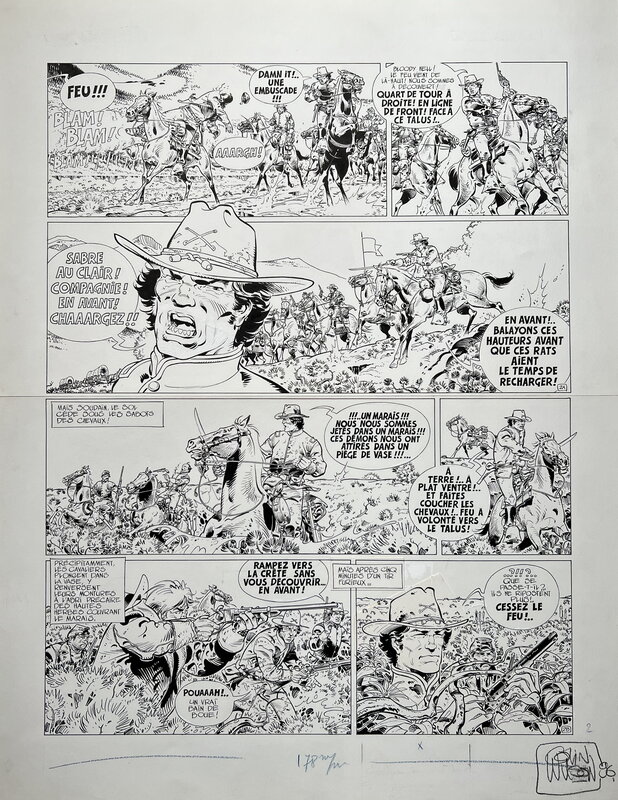 En vente - Colin Wilson, Jean Giraud, Blueberry - Les démons du Missouri - De Outlaws van Missouri - Planche originale