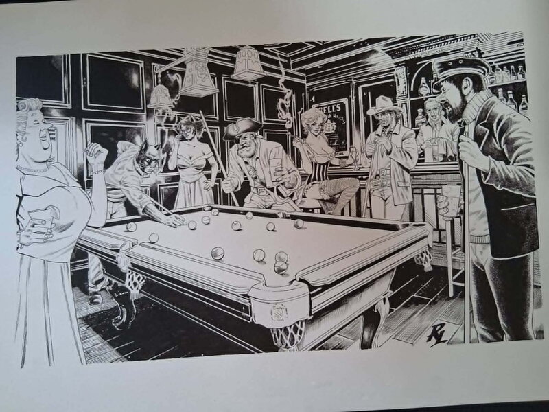 Riccardo Latina, Billiard with famous comic characters - Illustration originale