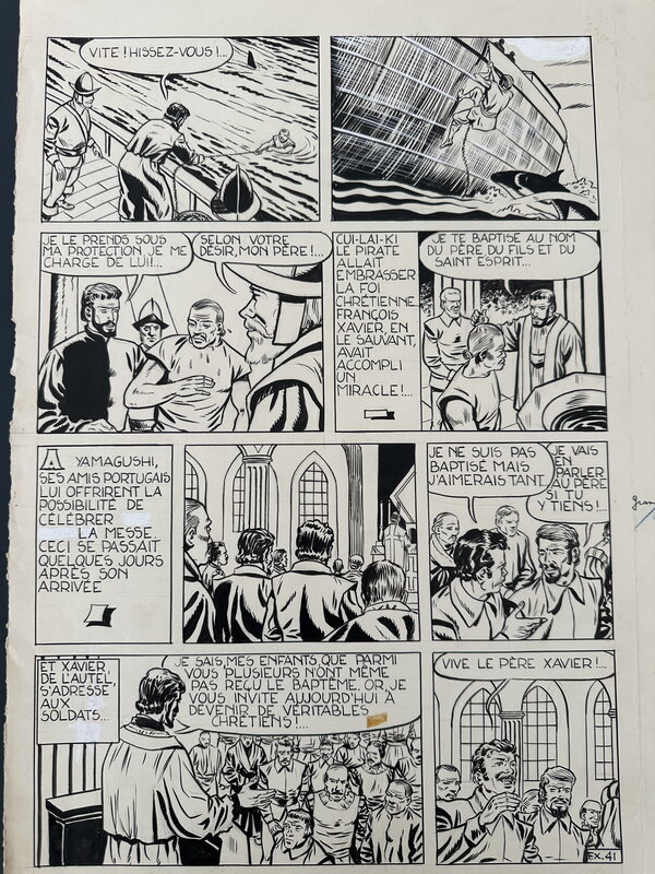 En vente - François Xavier : Conquérant de l'Asie page 41 Planche Originale Dino Attanasio 1954 - Planche originale