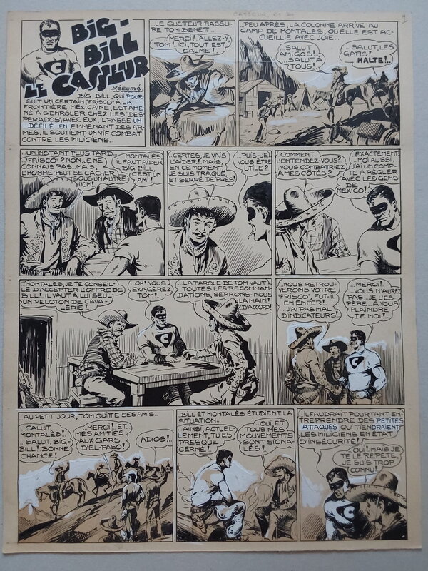 En vente - Galep, Aurelio Galleppini, Atelier Chott, Rémy, Rémy Bordelet, Galep Aurelio Galleppini & Rémy Big Bill Le Casseur Planche Originale 1 BB 70 , Encre Gouache Atelier Chott 1952 - Planche originale