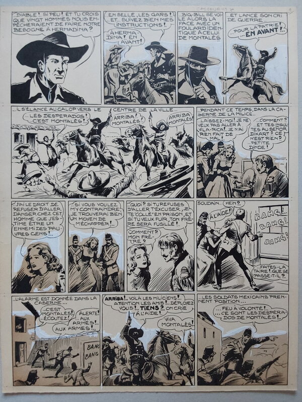 En vente - Galep, Aurelio Galleppini, Atelier Chott, Rémy, Rémy Bordelet, Galep Aurelio Galleppini & Rémy Big Bill Le Casseur Planche Originale 3 BB 70 ,Encre Gouache Atelier Chott 1952 - Planche originale