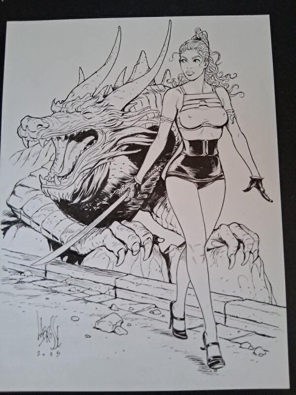 Moréa & a dragon par Thierry Labrosse - Illustration originale