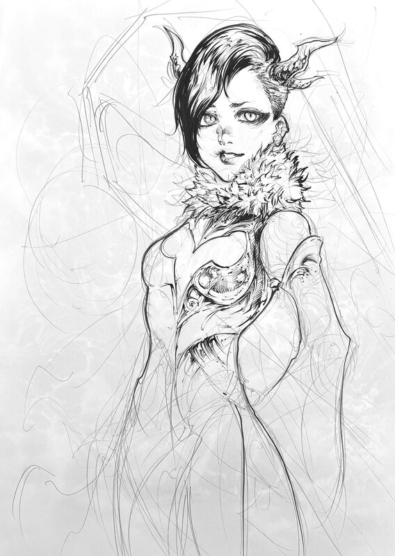 Laolyth, Croquis préparatoire pour le manga Le Corbeau pâle - Planche originale