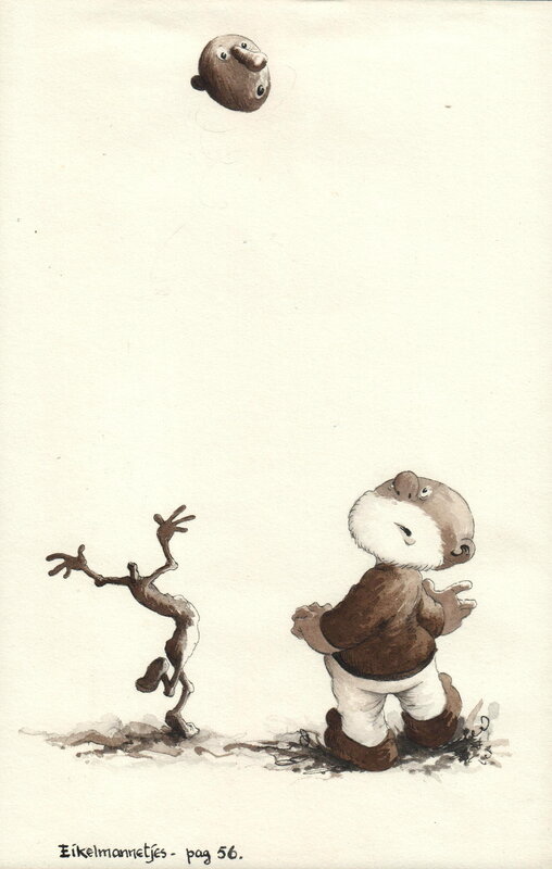 Dulieu, Paulus de Boskabouter - Paulus en de Eikelmannetjes - sepia - Illustration originale