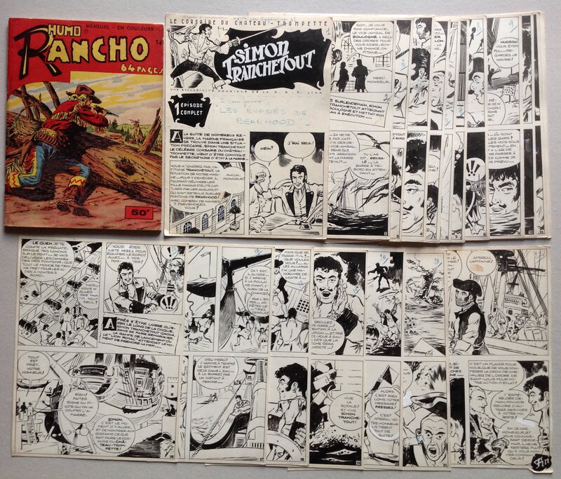 En vente - Devaux (Atelier Chott) Simon Tranchetout 22 Planche Originale Corsaire Bateau Mer complet RANCHO 14, Bd 1955 S.E.R Petit Format - Planche originale