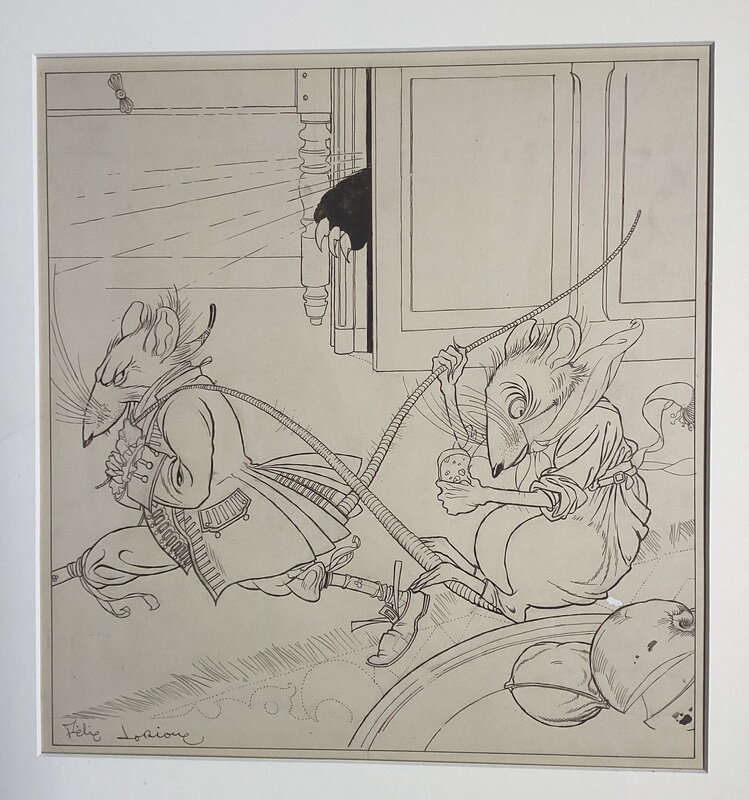 En vente - Felix Lorioux, Le rat des champs et le rat des villes - Planche originale