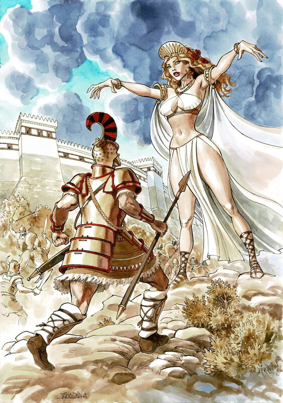 En vente - Pierre Taranzano, Diomède et Aphrodite - Illustration originale