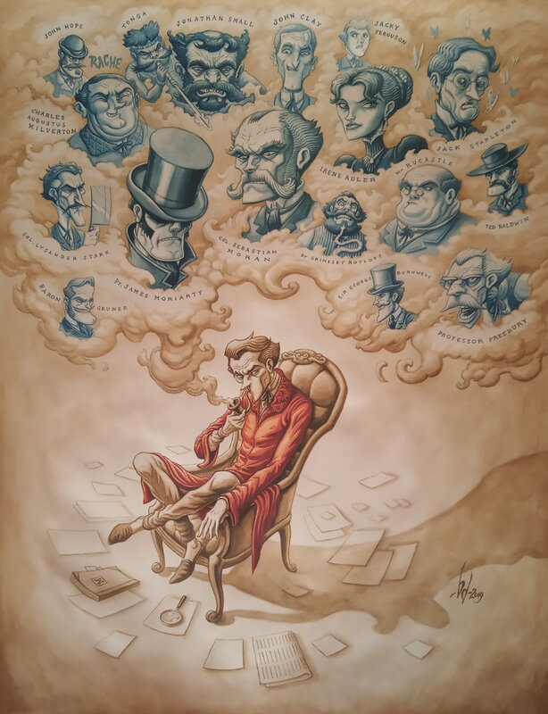 En vente - Benoît Dahan, 2019 - Dans la tête de Sherlock Holmes : Galerie des Méchants - Illustration originale