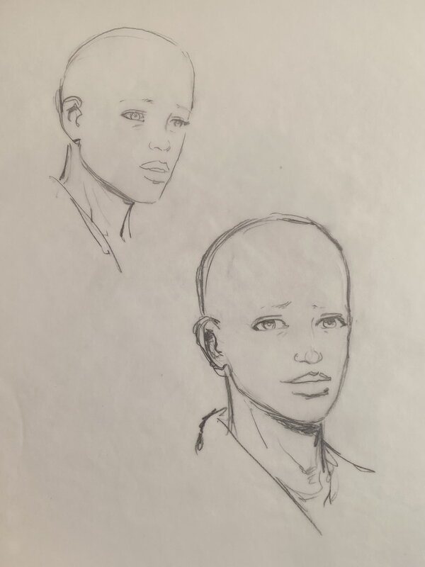 Stéphan Agosto, croquis préparatoire, étude d'une des héroines principales, 