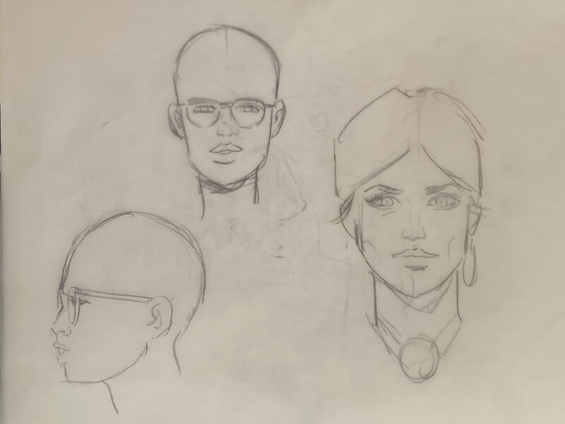 Stéphan Agosto, croquis préparatoire, étude de personnages, 
