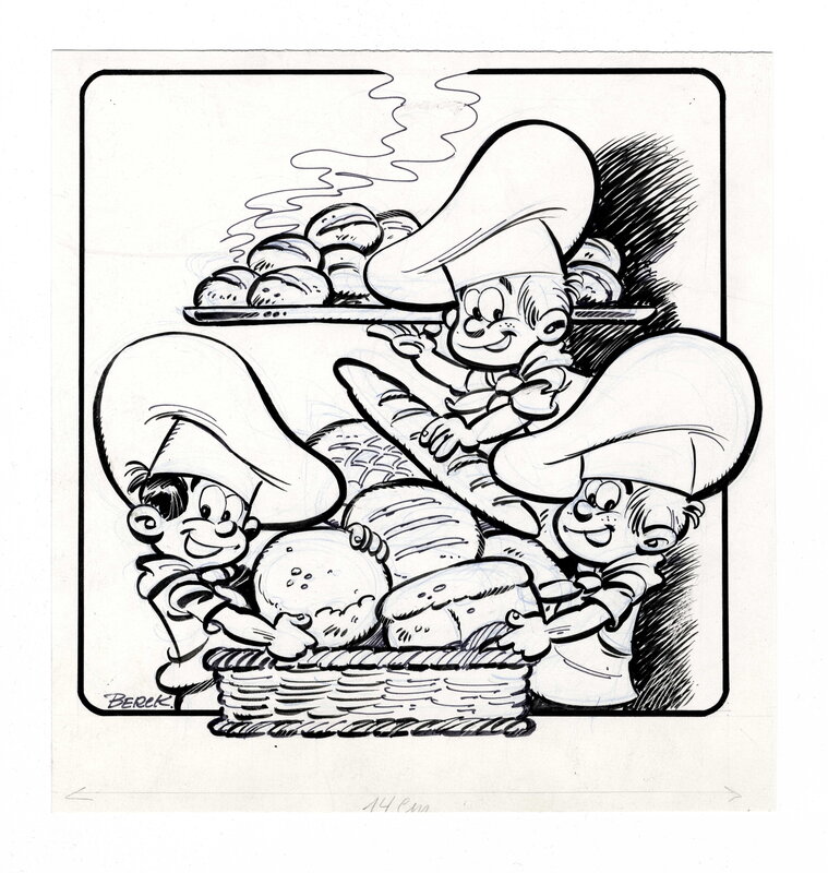 Berck, De bakkertjes - les petits boulangers - Original Illustration