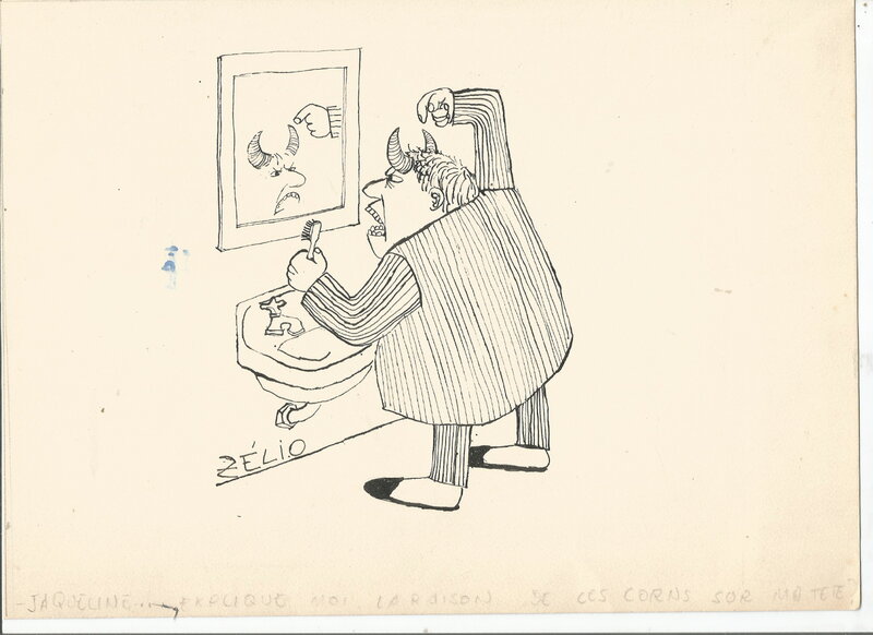 Zélio, Un cornu se brosse les dents (dentiste) - Original Illustration