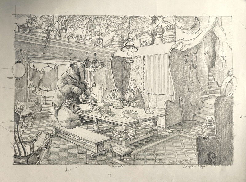 En vente - Christopher Dunn, Le vent dans les Saules ( the Wind in the Willows ) - preliminary sketch - Illustration originale