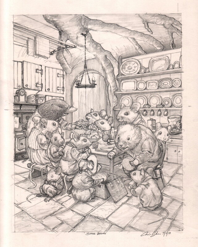 Christopher Dunn, Le vent dans les Saules ( the Wind in the Willows) -preliminary sketch - Illustration originale