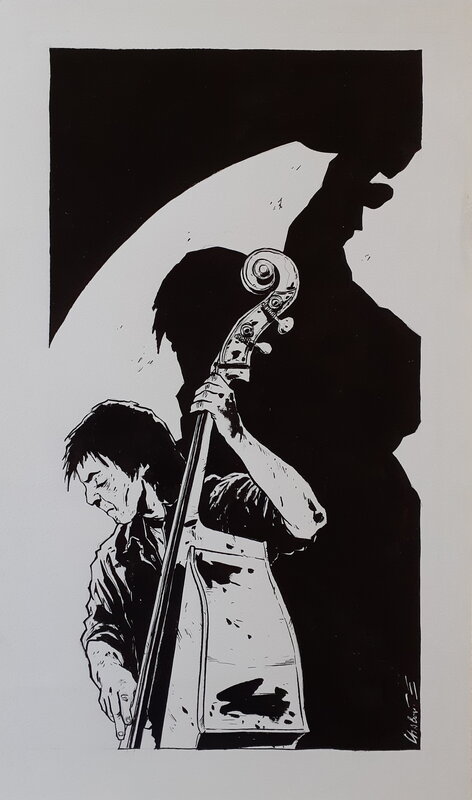 Le contrebassiste by Christophe Chabouté - Original Illustration