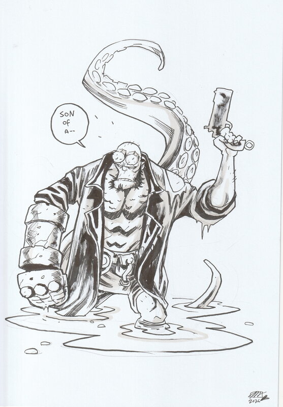 Márk László, Hellboy with octopus - Illustration originale