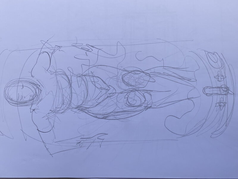 Stéphan Agosto, croquis préparatoire, crayonné de case, le bain, 