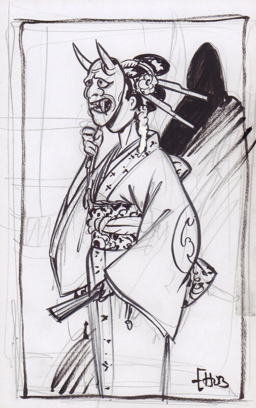 For sale - Hub, Okko Femme Au Masque de Hannya - Original Illustration