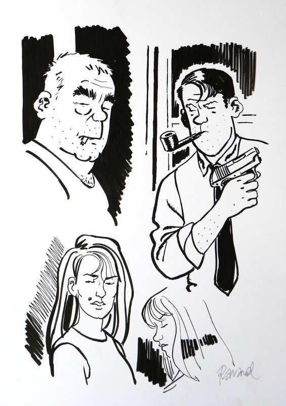 For sale - » Nestor Burma dans l’île » – Illustration originale – François Ravard - Original Illustration