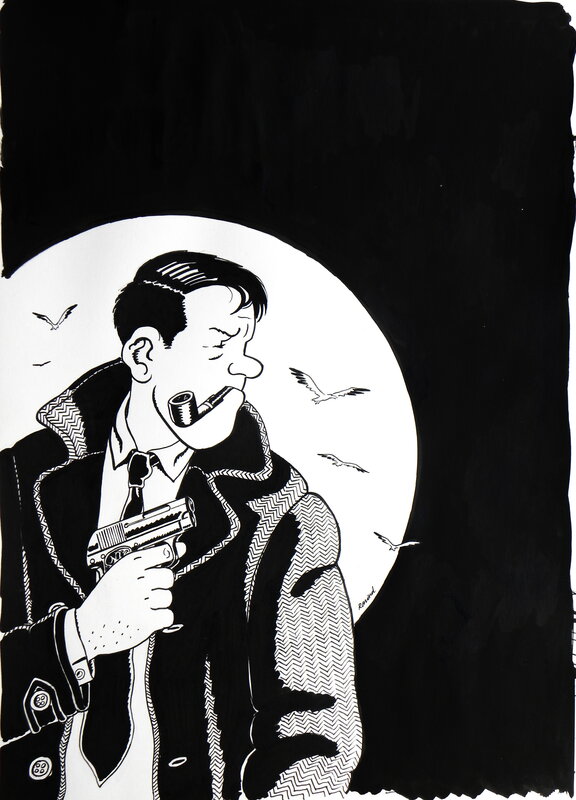 For sale - » Nestor Burma dans l’île » – Illustration originale – François Ravard - Original Illustration