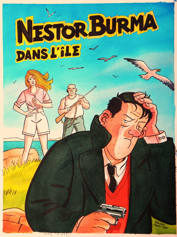 For sale - » Nestor Burma dans l’île » – Illustration originale – François Ravard - Original Cover