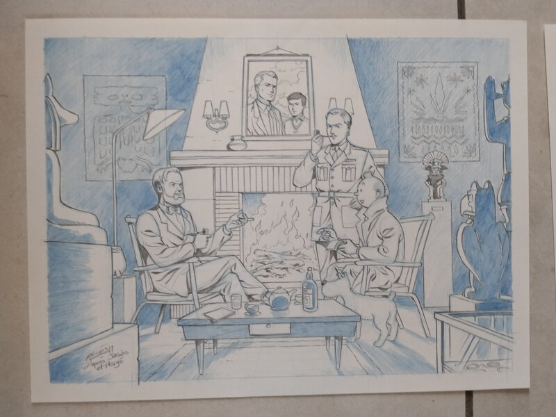 En vente - Lefranc tintin balke mortimer hommage / christophe alvès - Illustration originale