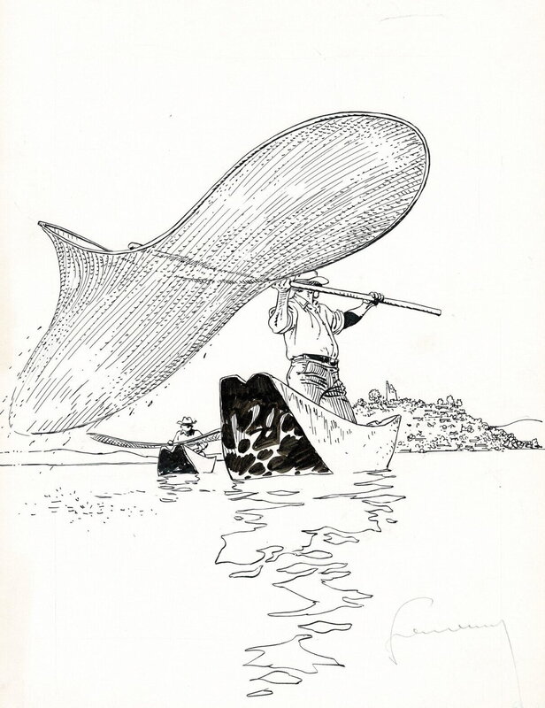 Hermann, Pêcheur en bateau - Visser in boot - Comic Strip