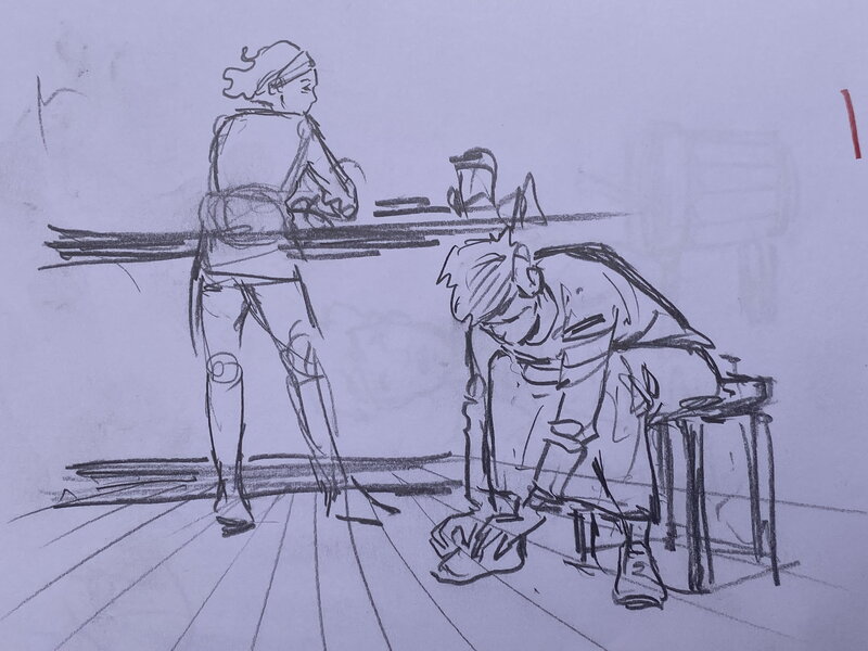 Stéphan Agosto, croquis préparatoire de la case 8 de la planche 18, 