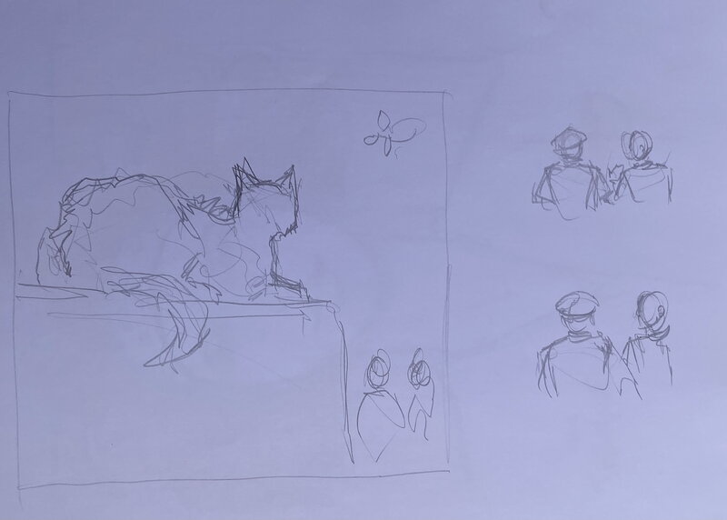 Stéphan Agosto, croquis préparatoire, étude pour une case, 