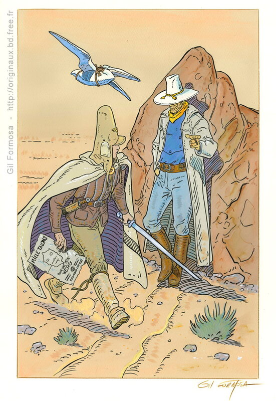 Arzach & Blueberry par Gil Formosa, Moebius, Jean Giraud - Illustration originale