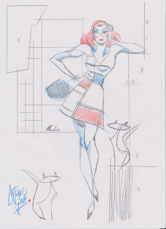 La femme aux chats by Antonio Lapone - Original art