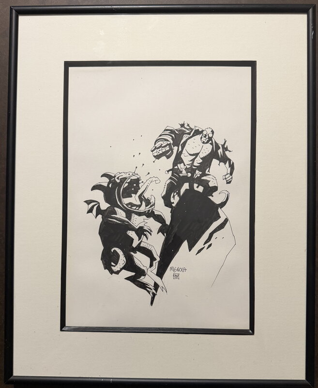 Mike Mignola, Hellboy fighting a demon - Illustration originale