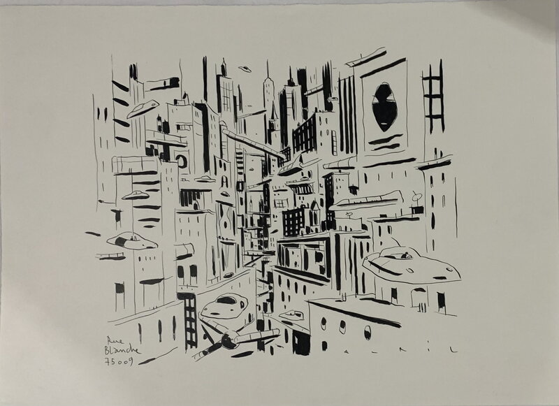 François Avril Futuristic Cityscape - Original Illustration