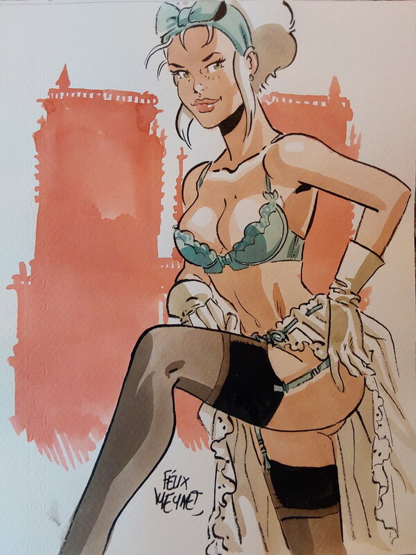 Félix Meynet, Mirabelle coquine à Paris - Illustration originale