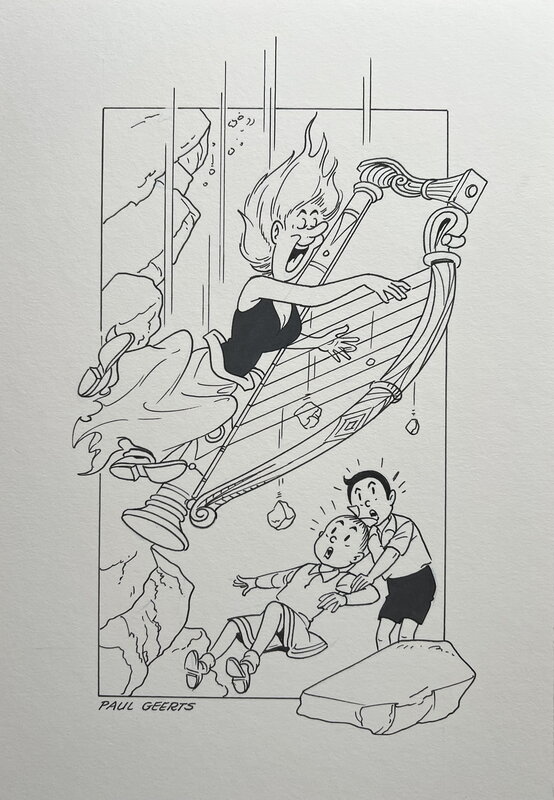 Willy Vandersteen, Paul Geerts, Bob et Bobette - La Harpe Perdue - Suske en Wiske - De zeven snaren - Illustration originale