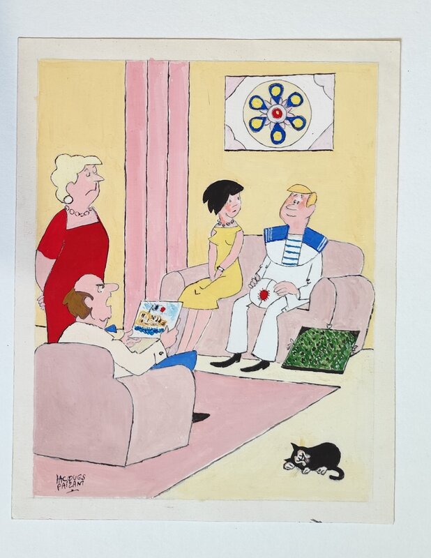 En vente - Jacques Faizant, Projet DE COUVERTURE OHE DU BATEAU - Planche originale