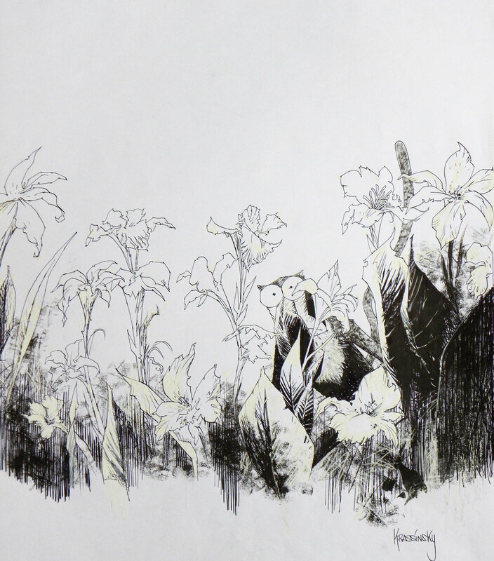 En vente - » Le Singe qui aimait les fleurs  » – illustration originale 4 De Couverture – Jean-Paul Krassinsky - Illustration originale